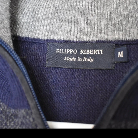 Filippo Riberti Mens Sz M Quarter Zip Knit Pullover Sweater Wool Cashmere Italy - Picture 9 of 13